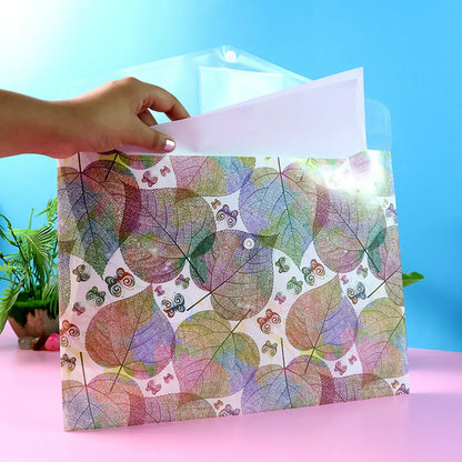 Printed A4 Document Folder Leaf Design With Button Closure Label Slot (1 Pc) - Zidbik
