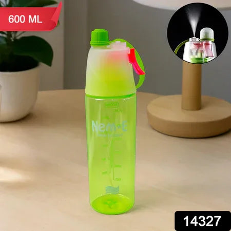 Plastic Dual Function Sports Water Bottle With Built-in Mist Spray And Leakproof Cap (600ml  1 Pc) - Zidbik