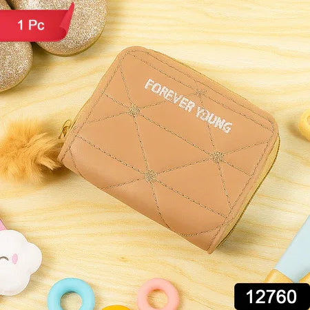 Stylish Kids Wallet With Soft Fur Zip Puller (1 Pc) - Zidbik