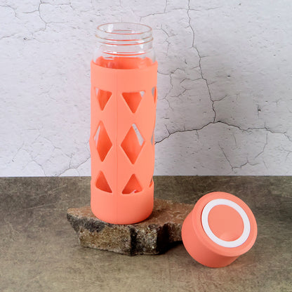 Glass Water Bottle With Protective Sleeve - (1 Pc  480 Ml) - Zidbik