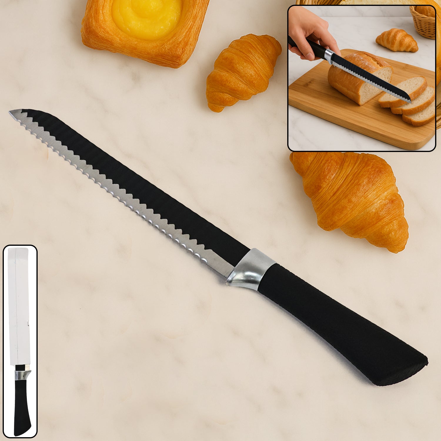 Premium 32 Cm Serrated Bread Knife With Ergonomic Handle - Zidbik