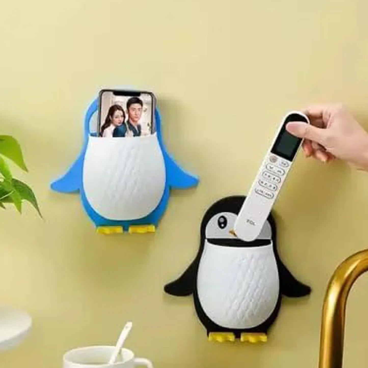 17688 Penguin Storage Box Adhesive Remote Case Electric Toothbrushes Holder Universal Controller Holder Wall Nightstand Office Plastic Wall Mount - Zidbik