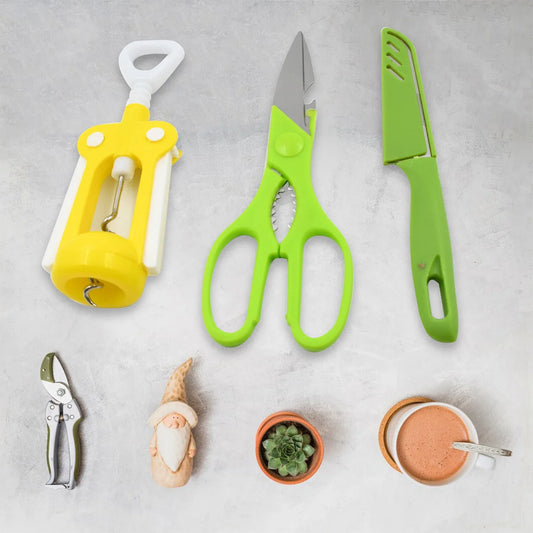 9142 Multifunction Kitchen Tools Stainless Steel And Plastic Kitchen Knife And Scissor Ideal Accessory Set For Kitchen - Zidbik