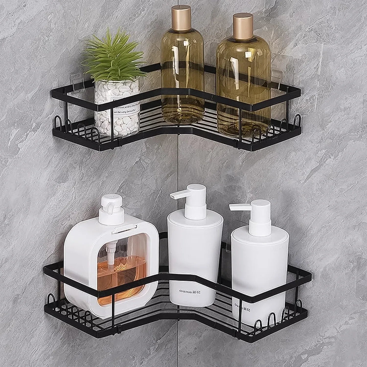Iron Coating Self-adhesive Corner Shelf Organizer (2 Pc) - Zidbik