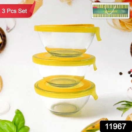 Dazzle Glass Bowl Set Mixing Storage Bowls With Lids (3 Pcs Set) - Zidbik