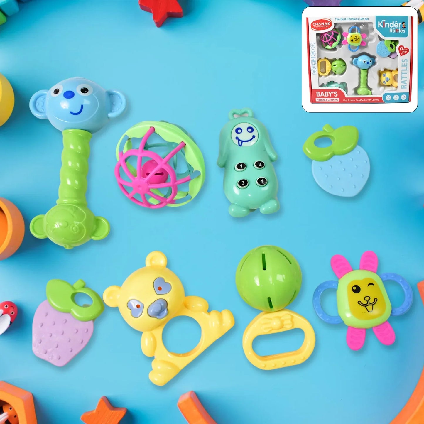 Kinder Rattles Classic Store Plastic Non-toxic Shake And Grab Ball Baby Rattles Teethers (8 Pcs Set) - Zidbik