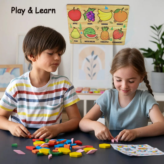 Wooden Fruits Puzzle Learning Educational Board (1 Set 2820 Cm) - Zidbik