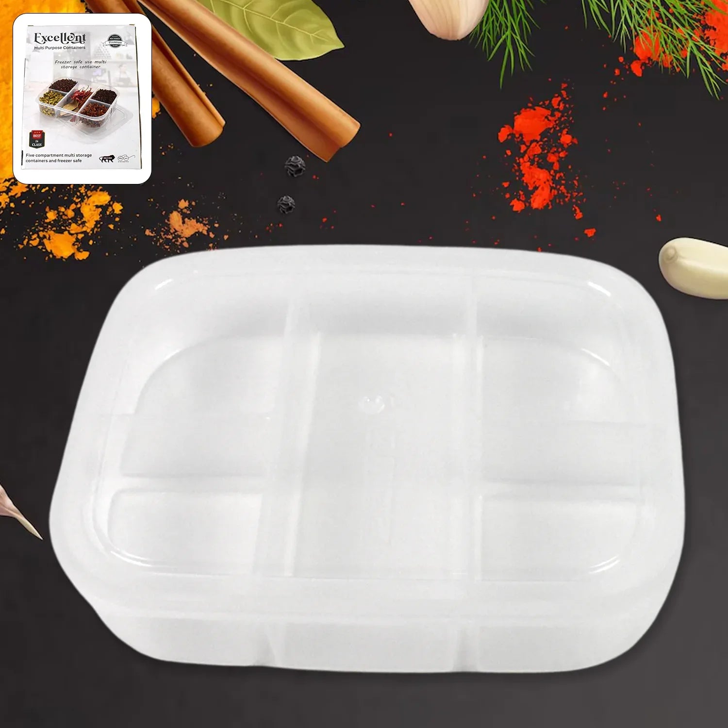 Plastic 5- Compartment Excellent Container Reusable Lunch Box (1 Pc) - Zidbik
