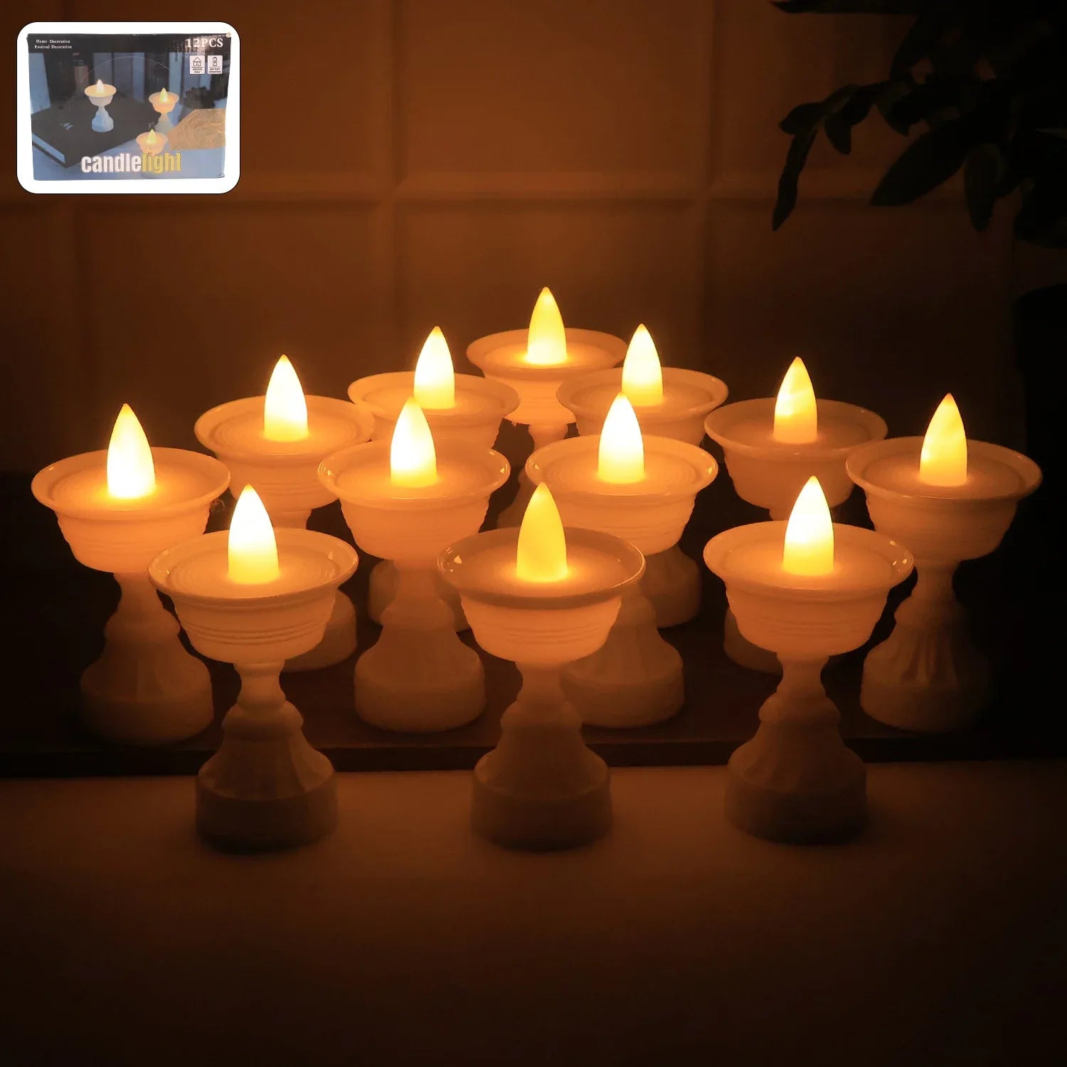 Set Of 12 White Water Sensor Led Diyas - Zidbik