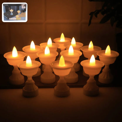 Set Of 12 White Water Sensor Led Diyas - Zidbik