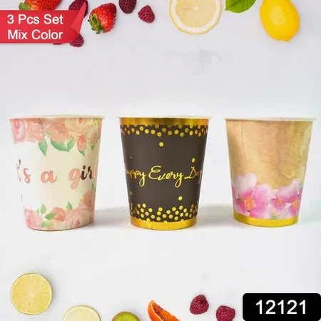 Disposable Paper Cups Disposable Tea Coffee Cups (3 Pcs Set Mix Color) - Zidbik