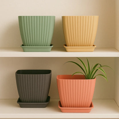 Trendy Square Plastic Flower Pots Set Of 5 - Zidbik