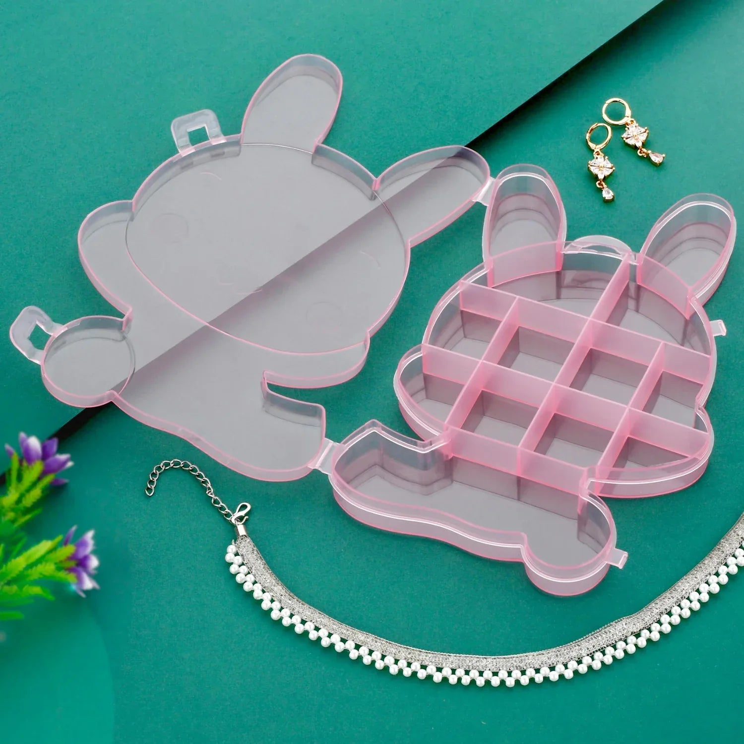 6557 Transparent Cartoon Bear Clear Plastic Storage Box Jewelry Box Jewelry Organizer Holder Cabinets For Small Objects (1 Pc) - Zidbik