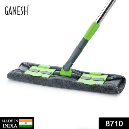 8710 Multipurpose Wet And Dry Cleaning Microfiber Flat Mop Floor Cleaning Mop With 360 Degree Rotating Head And Telescopic Handle Steel Rod Long Handle Dry Mops Standard (1 Piece Multi-colour) - Zidbik