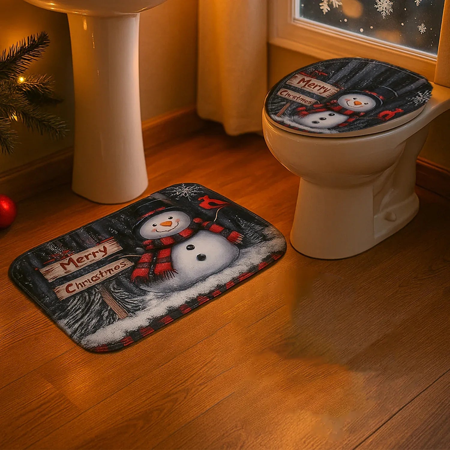 3 In 1 Christmas-themed Bathroom Mat - (1 Set) - Zidbik