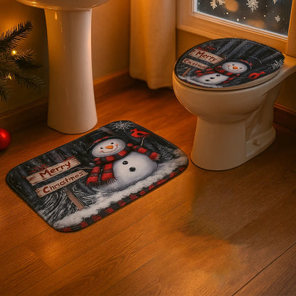 3 In 1 Christmas-themed Bathroom Mat - (1 Set) - Zidbik