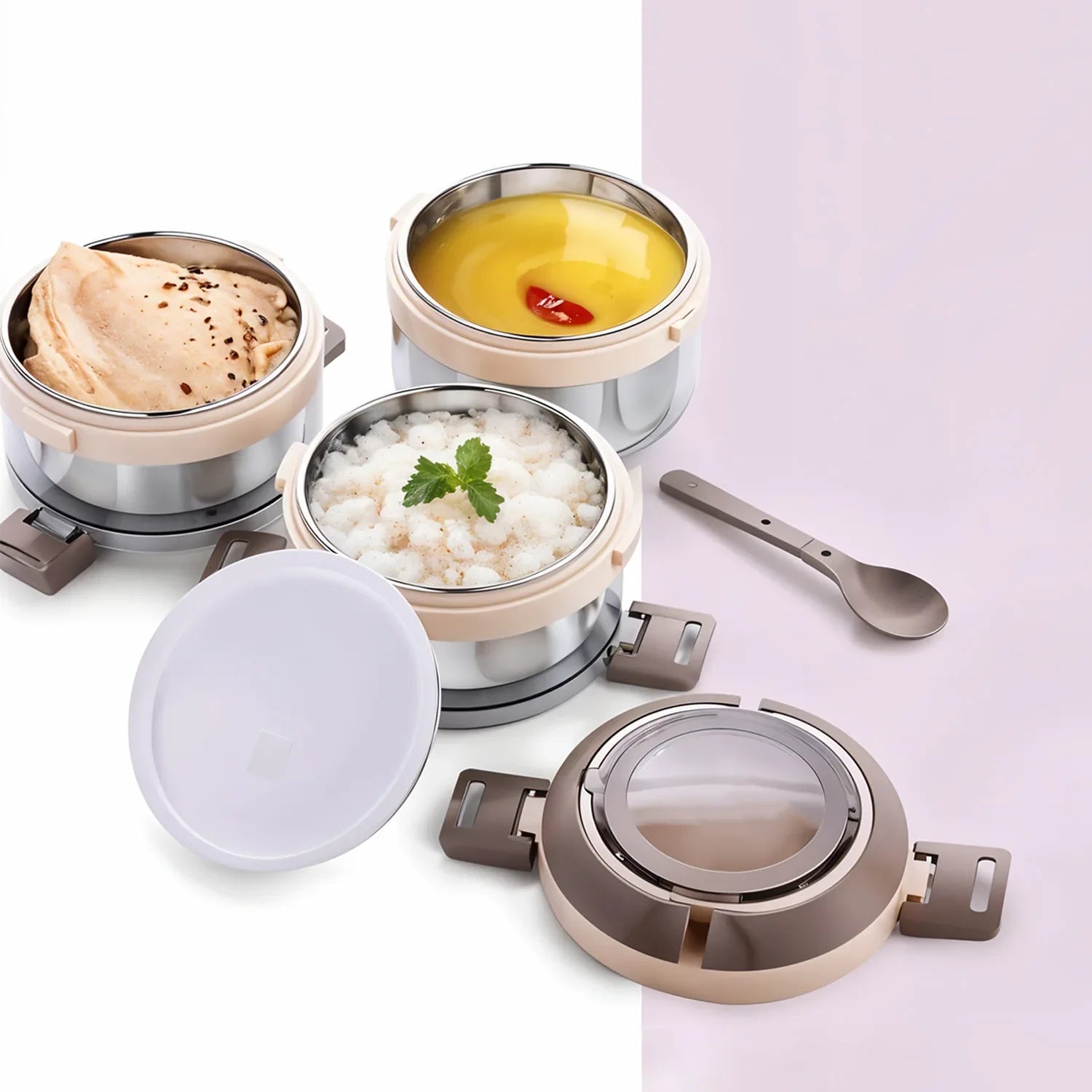 Ganesh Steko-3 Triple Layer Stainless Steel Insulated Lunch Box Set - Zidbik