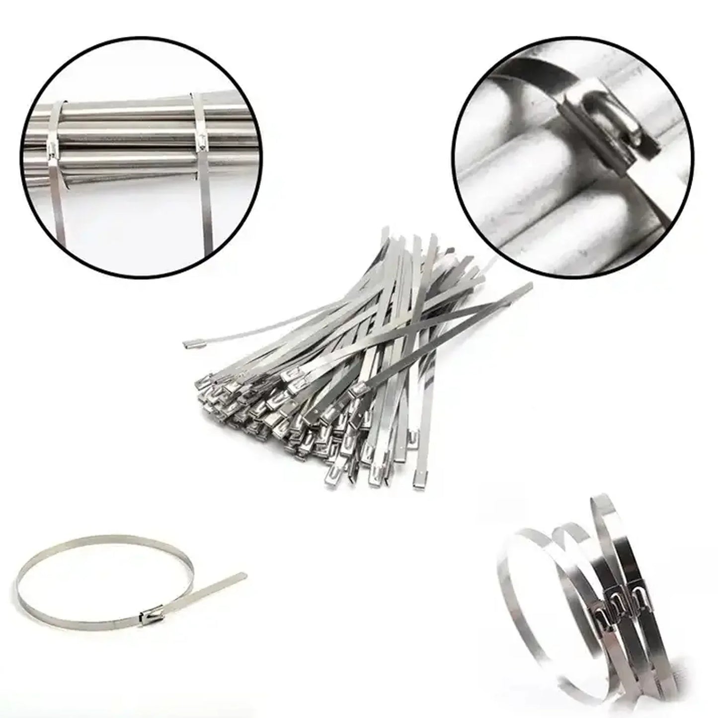 Stainless Steel Cable Tie Used For Solar Industrial And Home Improvement Multipurpose High Strength Self-locking Zip Ties Multi-purpose Tie Portable Rustproof 100pcs Wide Application Zip Tie Set For Building ( 4.6x200mm 4.6x100mm 100 Pcs Set) - Zidbik