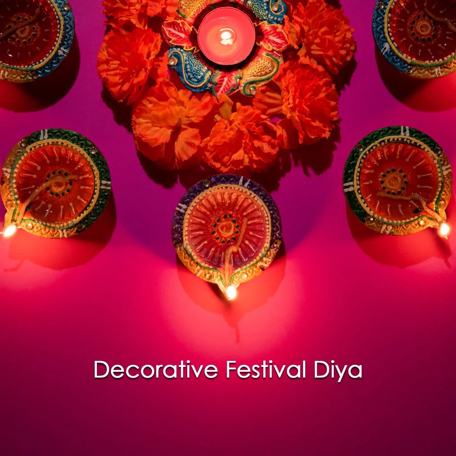 Decorative Hand Painted Clay Puja Diya For Diwali Handmade Diya (6 Pcs Set) - Zidbik