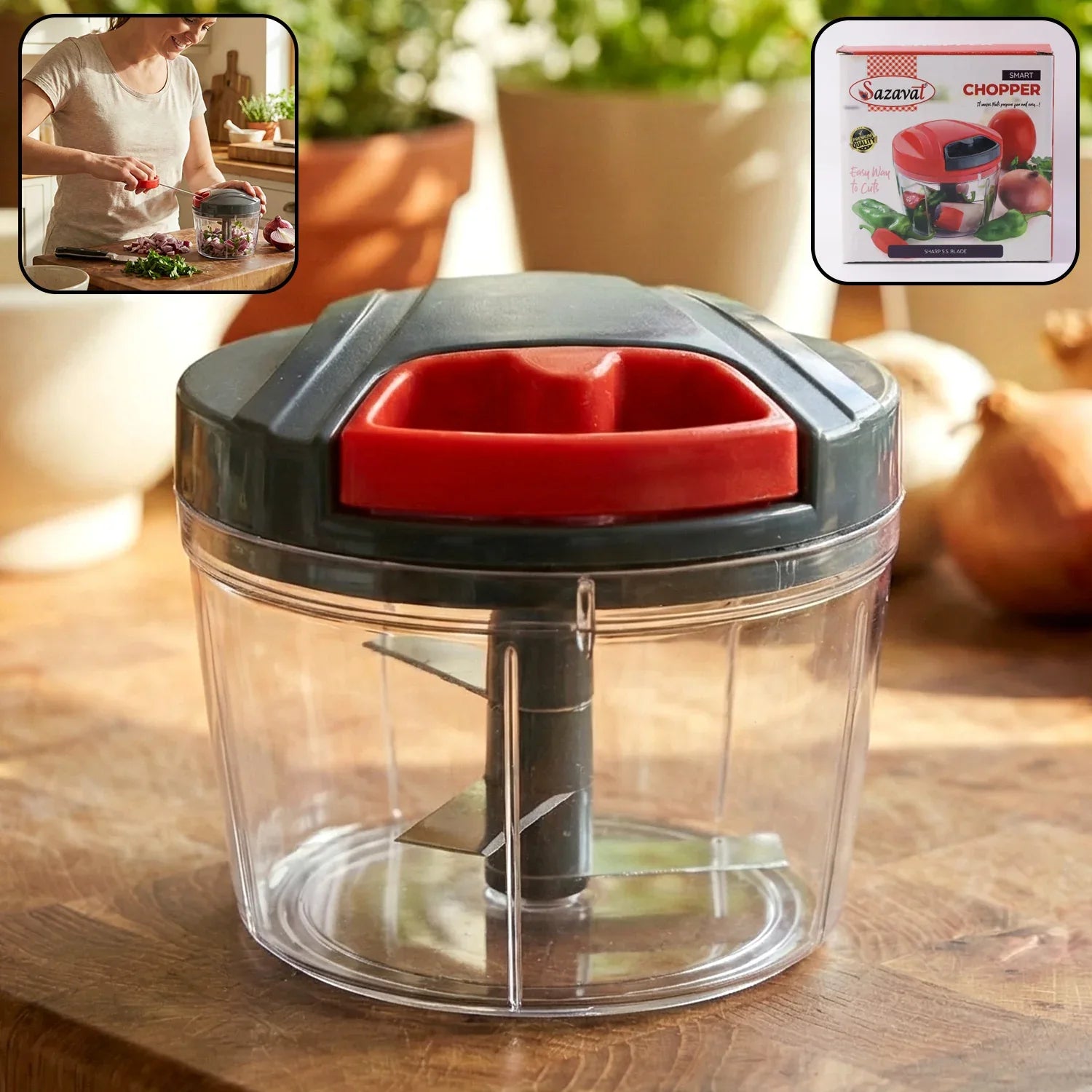 Compact Manual Hand-press Vegetable Chopper (1 Pc) - Zidbik