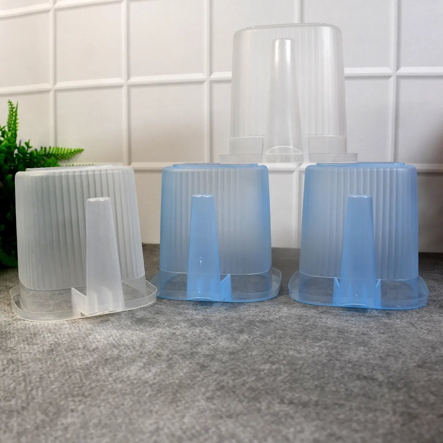 Plastic Transparent Bathroom Water Mug (4 Pc Mix Colour 1000 Ml) - Zidbik