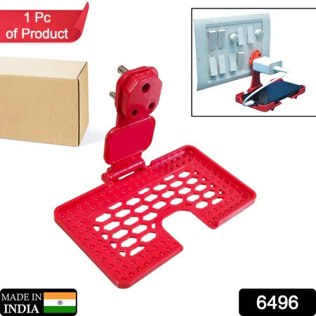 6496 Multi-purpose Wall Holder Stand For Charging Mobile Just Fit In Socket And Hang (Red) - Zidbik