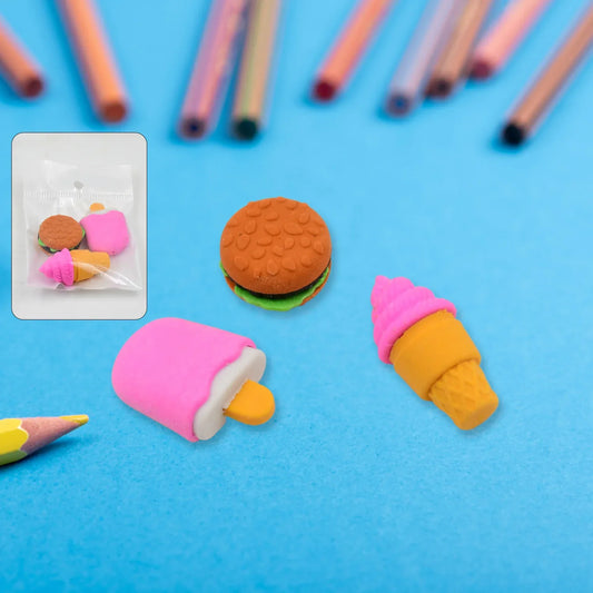 Mix Design Fancy Stylish Colorful Erasers (1 Set 3 Pc Set) - Zidbik