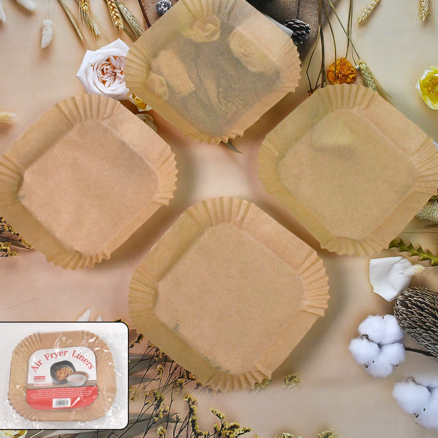 Square Air Fryer Disposable Paper Liner  (50 Pcs Set  160mmx45mm) - Zidbik