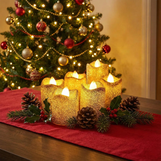 Christmas Premium Glitter Led Tealight Candles (6 Pc Set) - Zidbik