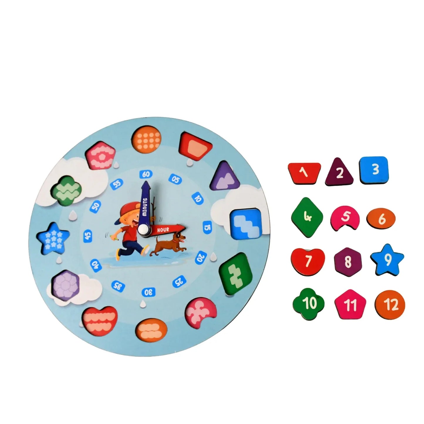 Aditi Wooden Educational Learning Clock Toy With Movable Hands - Zidbik