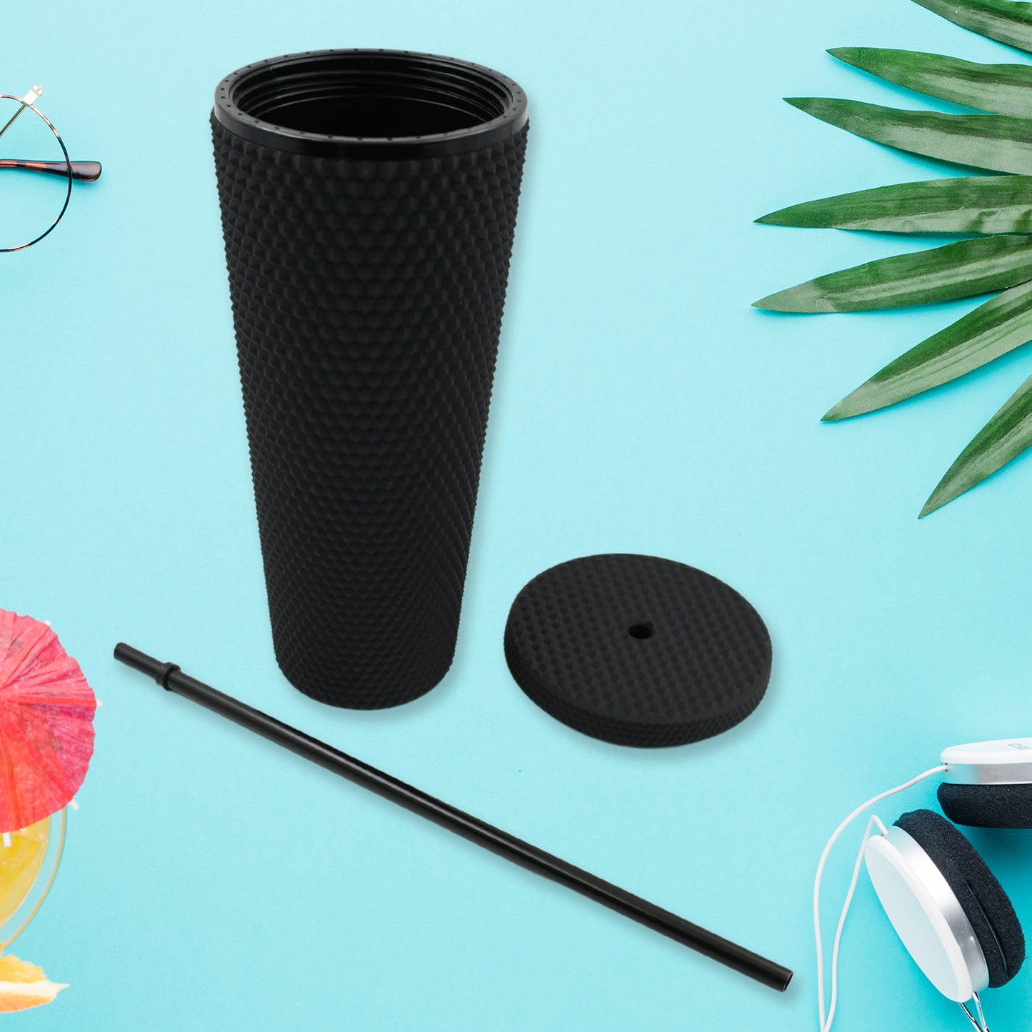 0304 Cup With Straw Reusable Matte Studded Tumbler With Leak Proof Lid Water Cup Travel Mug Coffee Ice Water Bottle Double Walled Insulated Tumbler Bpa Free (1 Pc) - Zidbik