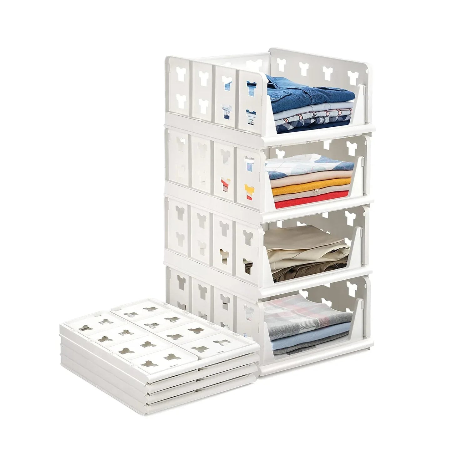 7887 4 Layer Stackable Multifunctional Storagefor Clothes Foldable Drawer Shelf Basket Utility Cart Rack Storage Organizer Cart For Kitchen Pantry Closet Bedroom Bathroom Laundry (4 Layer 1 Pc) - Zidbik
