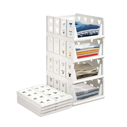 7887 4 Layer Stackable Multifunctional Storagefor Clothes Foldable Drawer Shelf Basket Utility Cart Rack Storage Organizer Cart For Kitchen Pantry Closet Bedroom Bathroom Laundry (4 Layer 1 Pc) - Zidbik