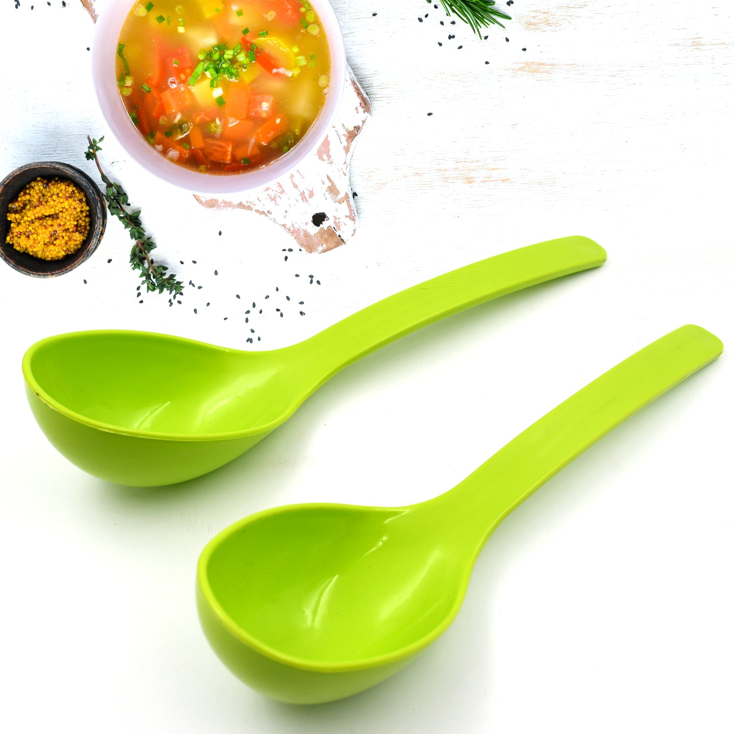 5724 Plastic Spoon Kitchen Multipurpose Serving Ladle For Frying Serving Turner Curry Ladle Serving Rice Spoon Used While Eating And Serving Food Stuffs Etc (2 Pcs Set  10 Inch ) - Zidbik