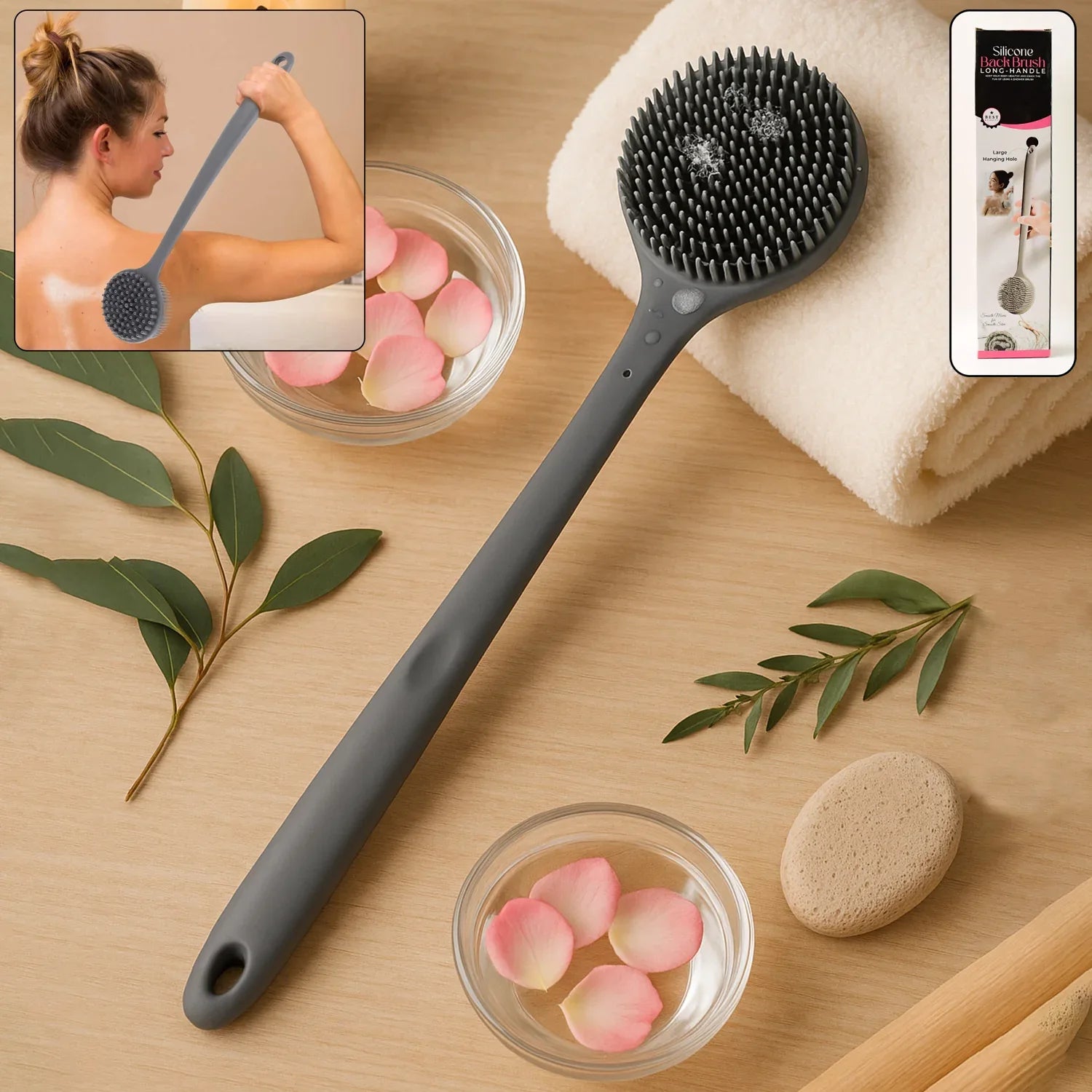 Silicone Back Scrubber Brush With Long Handle (1 Pc) - Zidbik