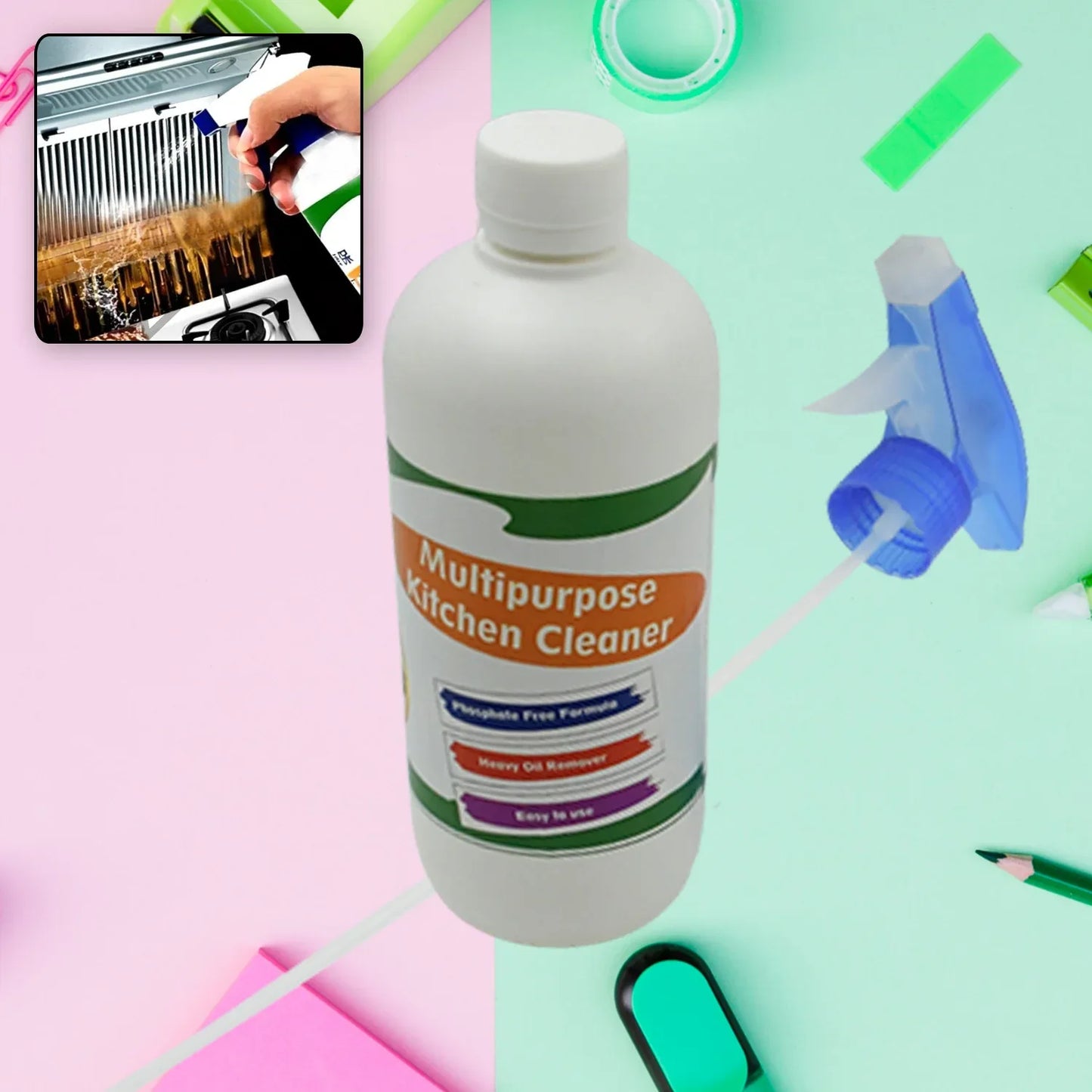 0310 Kitchen Cleaner Spray Oil Grease Stain Remover Stove Chimney Cleaner Spray Non-flammable Nontoxic Magic Degreaser Spray For Kitchen Gas Stove Cleaning Spray (Approx 500ml) - Zidbik