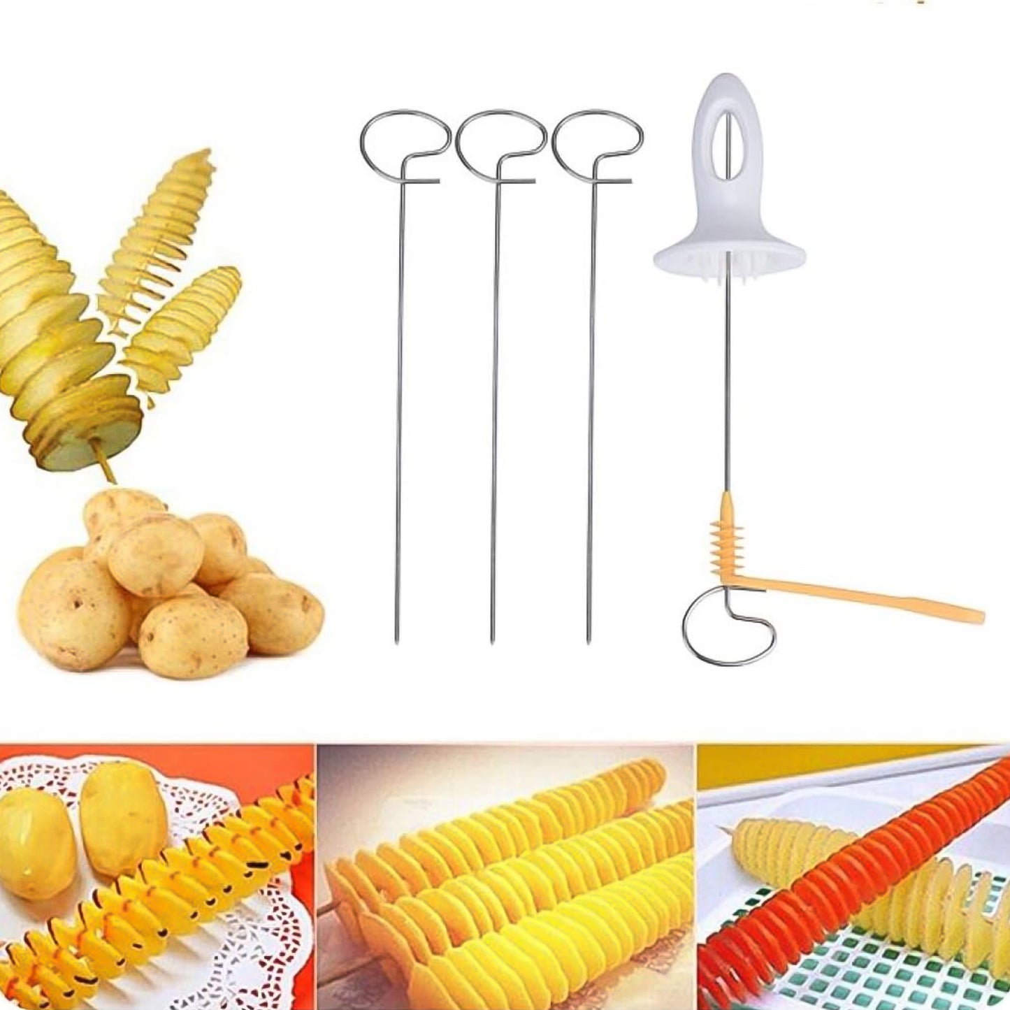 1 Set Potato Spiral Cutter Potato Twister (4 Spits) - Zidbik