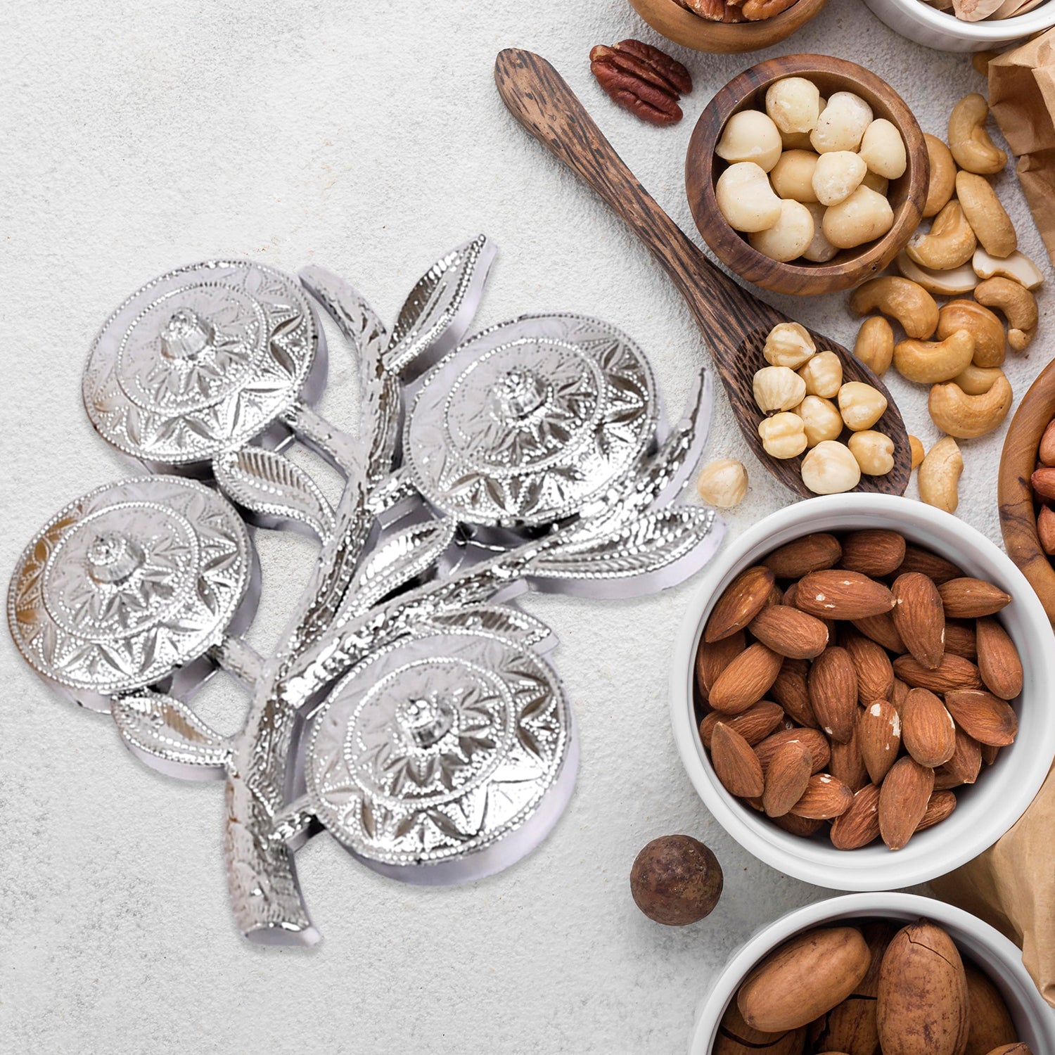 5283 Tree Shape 4 Compartment Mukhwas Dani Serving Tray For Home  Kitchen Use - Zidbik