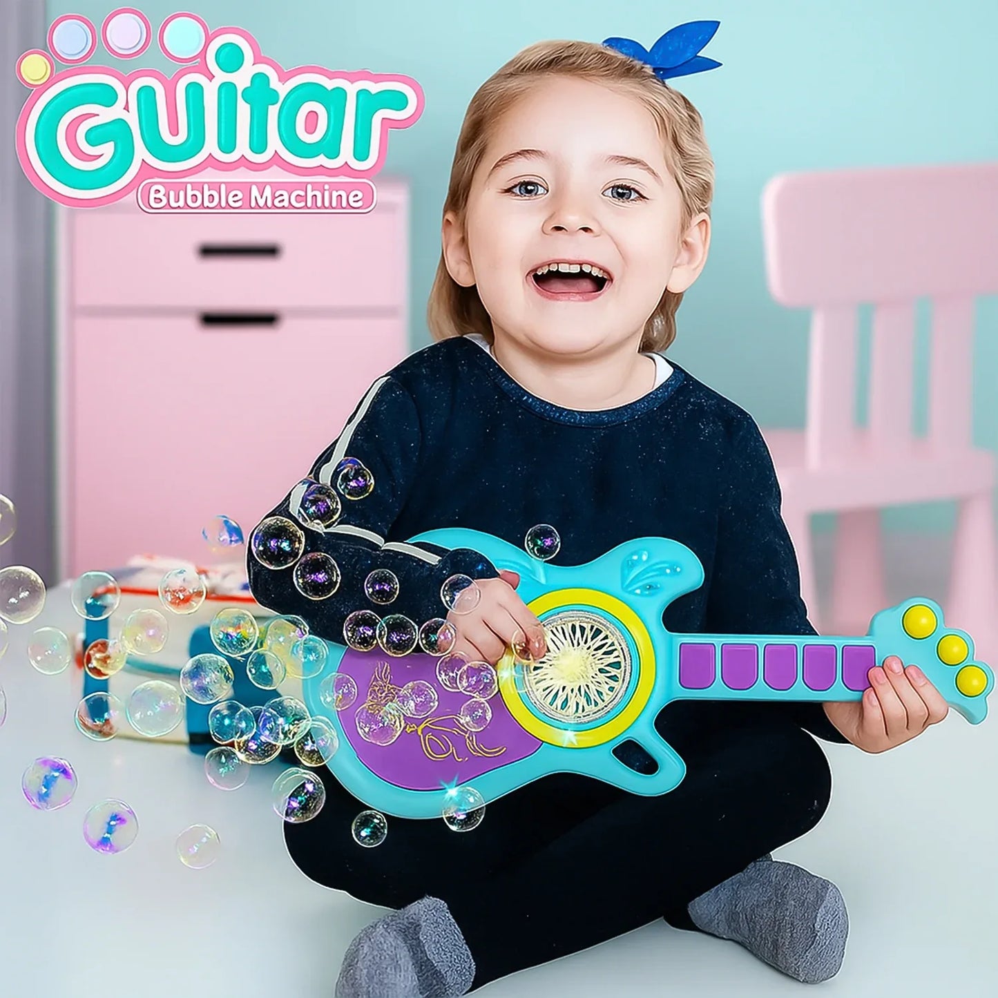 Electric Automatic Guitar-shaped Bubble Machine Set - Zidbik