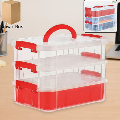 3-layer Multi-purpose Transparent Plastic Storage Carry Box With Handle - Zidbik