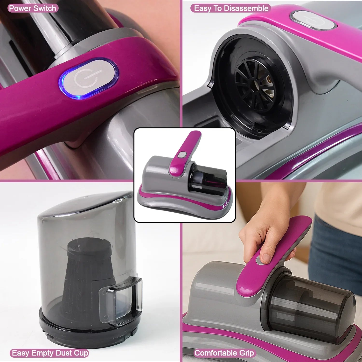 0227 Powerful Suction Portable Handheld Vacuum Cleaner - Low Noise Vacuum Cleaner For Bed - Cordless Vacuum Cleaner For Car Seat Crevices Pillows Mattresses Sofas Wireless Anti Dust And Mite Cleaner - Zidbik