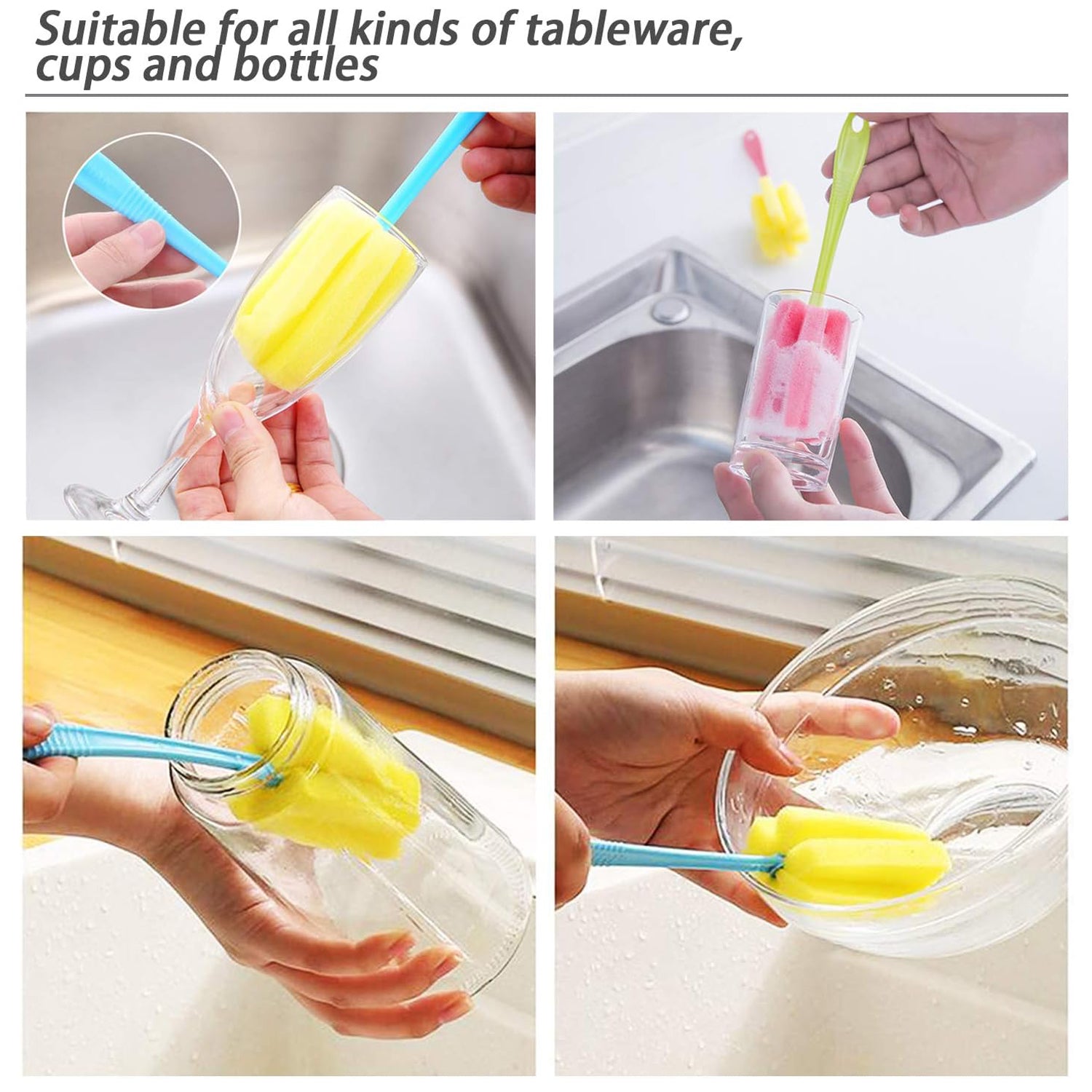 7443 Sponge Cup Washing Brush Washing Cup Milk Bottle Cleaning Brush Kitchen Brush Water Cup Tea Cup Brush Sponge Head Household Kitchen Cleaning Tool (20cm) - Zidbik
