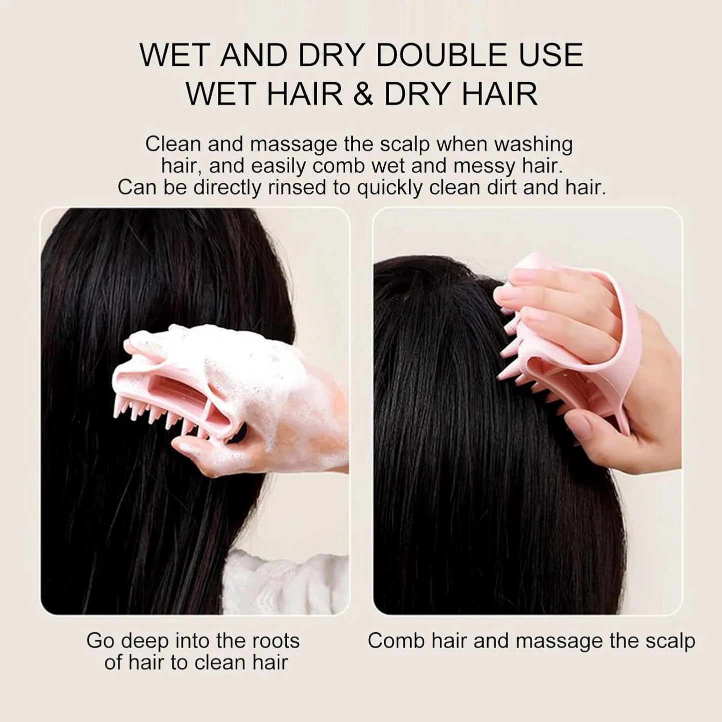 Scalp Massager Shampoo Brush Soft Silicone Hair Washing Comb With Handle - Zidbik