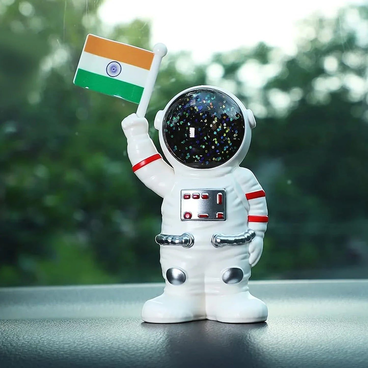 Solar Power Astronaut Ornament Moving Hand With Indian Flag (1 Pc) - Zidbik