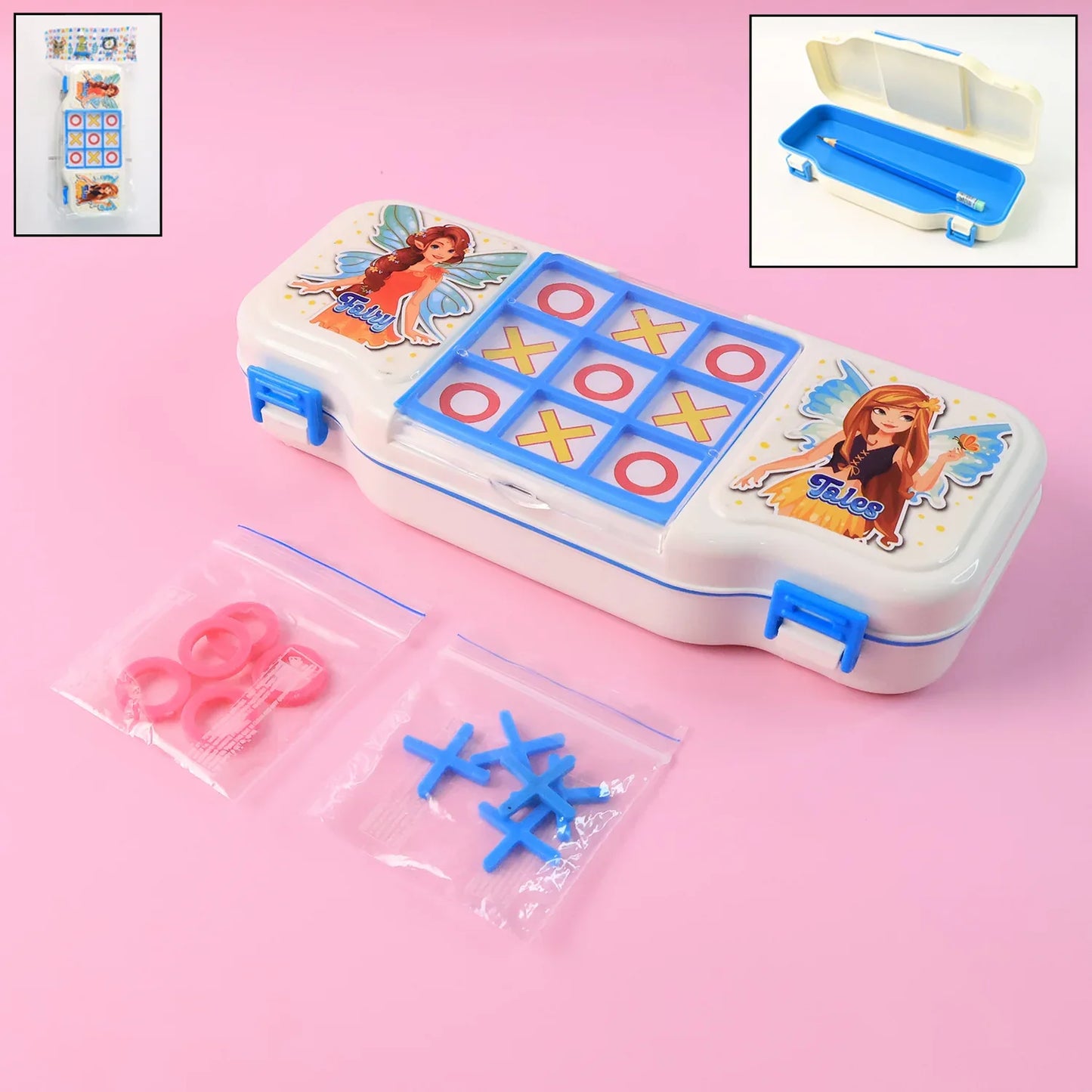 Kids Pencil Box With Built-in Tic Tac Toe Game - Zidbik