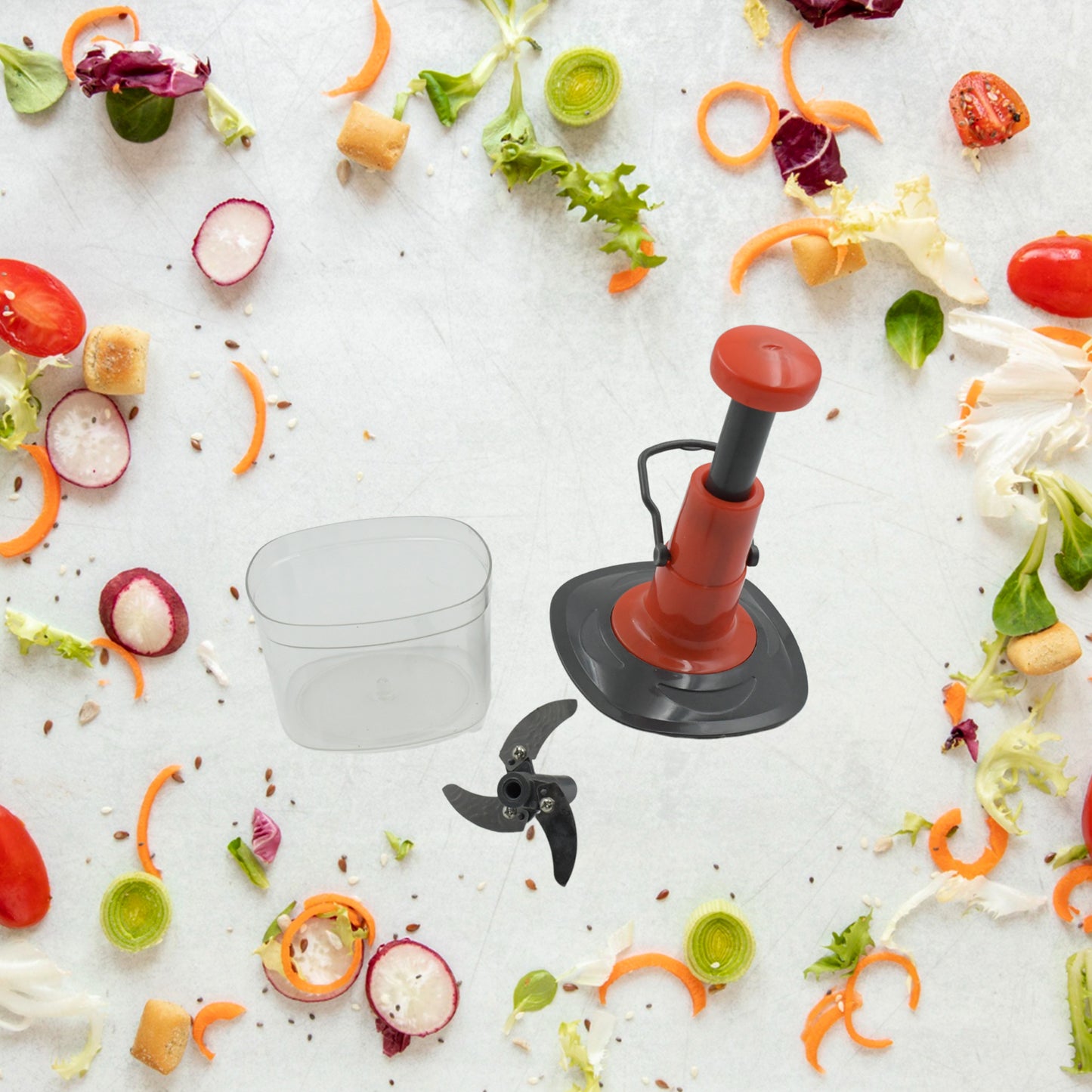 5790 Manual Press Fruit  Vegetable Chopper With 3 Stainless Steel Blades Anti-slip Base And Locking System Cutting Chopper For Kitchen (650 Ml) - Zidbik