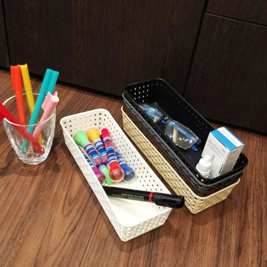8787 Plastic Multipurpose Desk Organizer Tray Office Drawer Dividers Storage Bins For Kitchen Bathroom Office Makeup Bedroom Dresser Craft Basket Rack Multicolour (6 Pcs Set) - Zidbik
