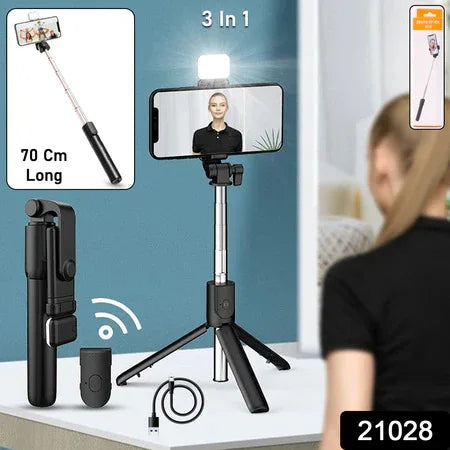 3 In 1 Wired Selfie Stick With Extendable Handle (70 Cm Long) - Zidbik
