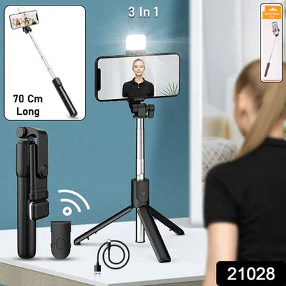 3 In 1 Wired Selfie Stick With Extendable Handle (70 Cm Long) - Zidbik