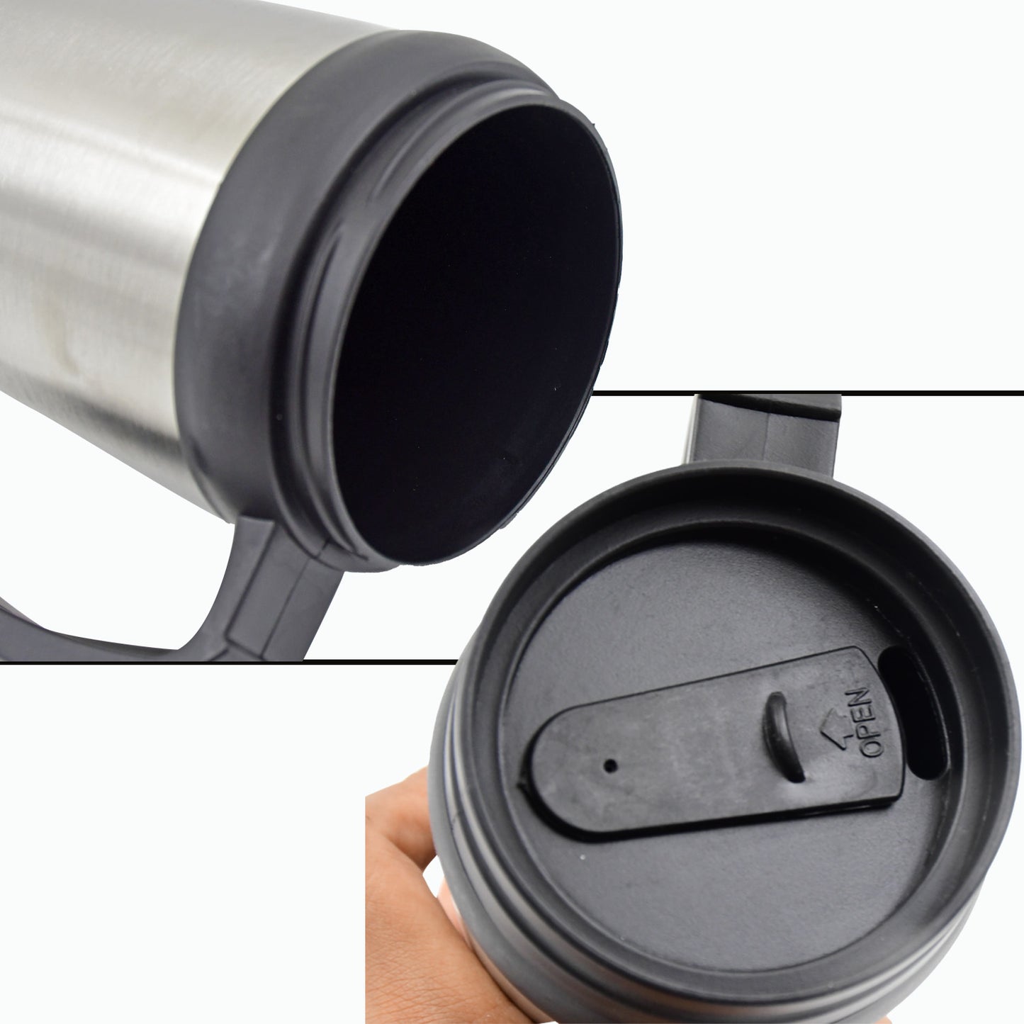 Stainless Steel Vacuum Glass Insulated Glass Coffee Cups (With Lid  Handle  1 Pc) - Zidbik